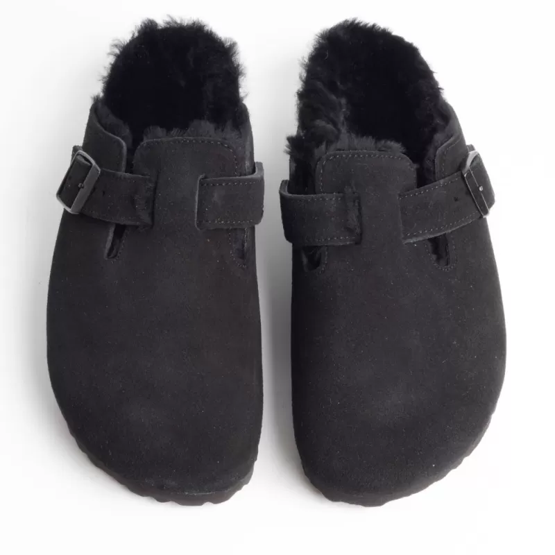 BIRKENSTOCK - Sleepers 0259883 - Boston Fur - Black<Collezione Scarpe Donna Sabot E Sleepers