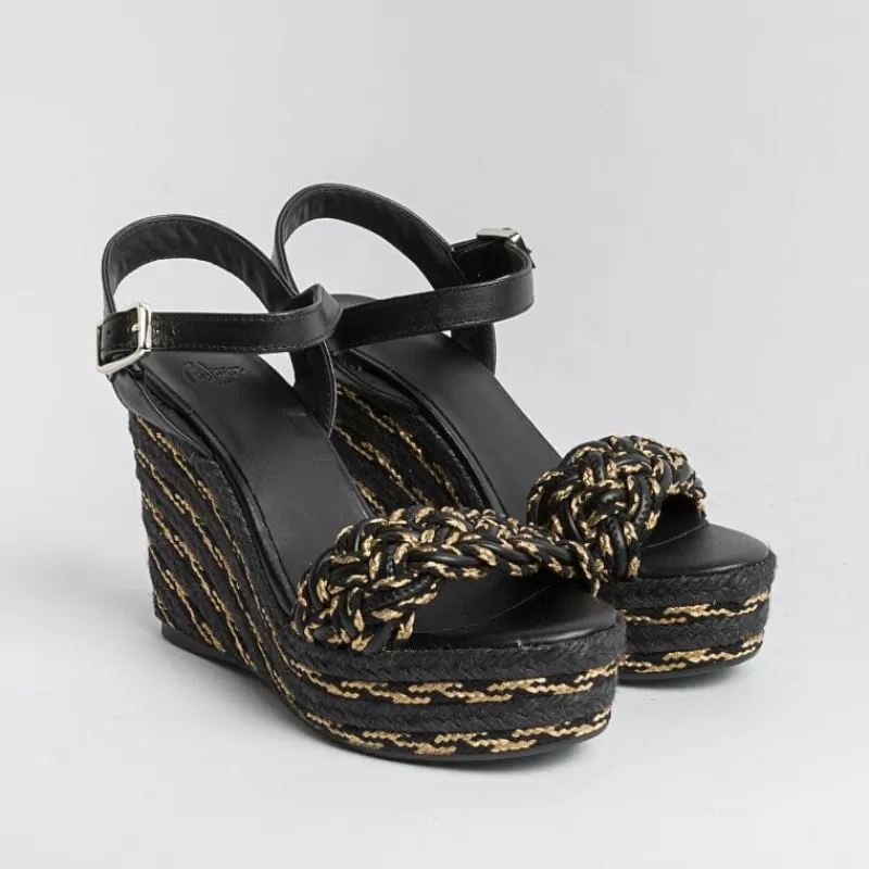 CASTAÑER Castaner - Sandali Con Tacco - Espadrillas - Joaquina - Nero Oro<Collezione Scarpe Donna Sandali Con Tacco